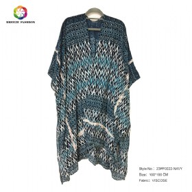 New fashion viscose printing poncho 23PF0022-NAVY