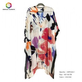 New fashion viscose printing poncho 23PF0024-1