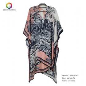 New fashion viscose printing poncho 23PF0026-1