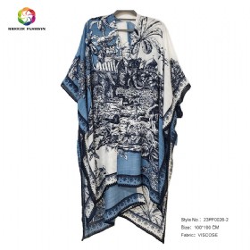 New fashion viscose printing poncho 23PF0026-2